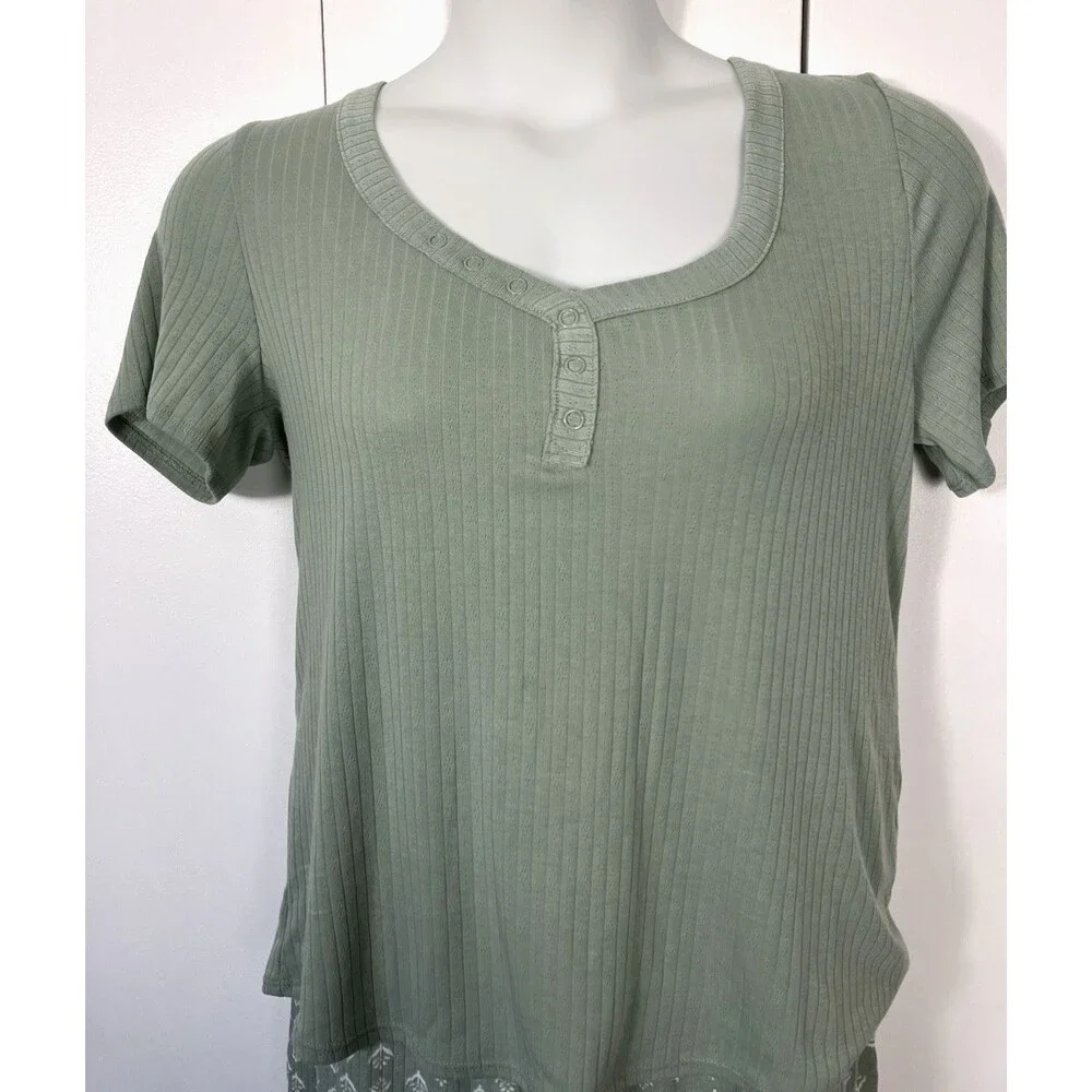Live2Lounge 3 Piece Pointelle Pajama Set Green/White Size Large NWOT